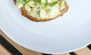 green chile egg salad on toast