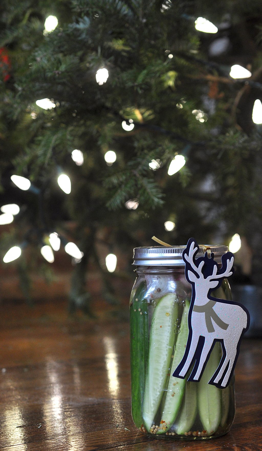 jar of pickles under the Xmas tree